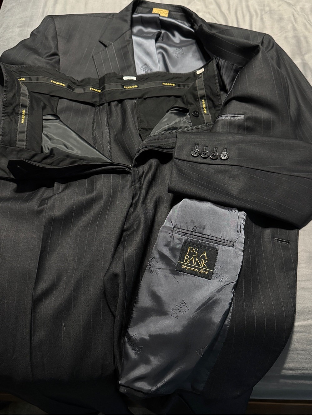 Jos. A. Bank Black Pinstripe Wool Suit Set